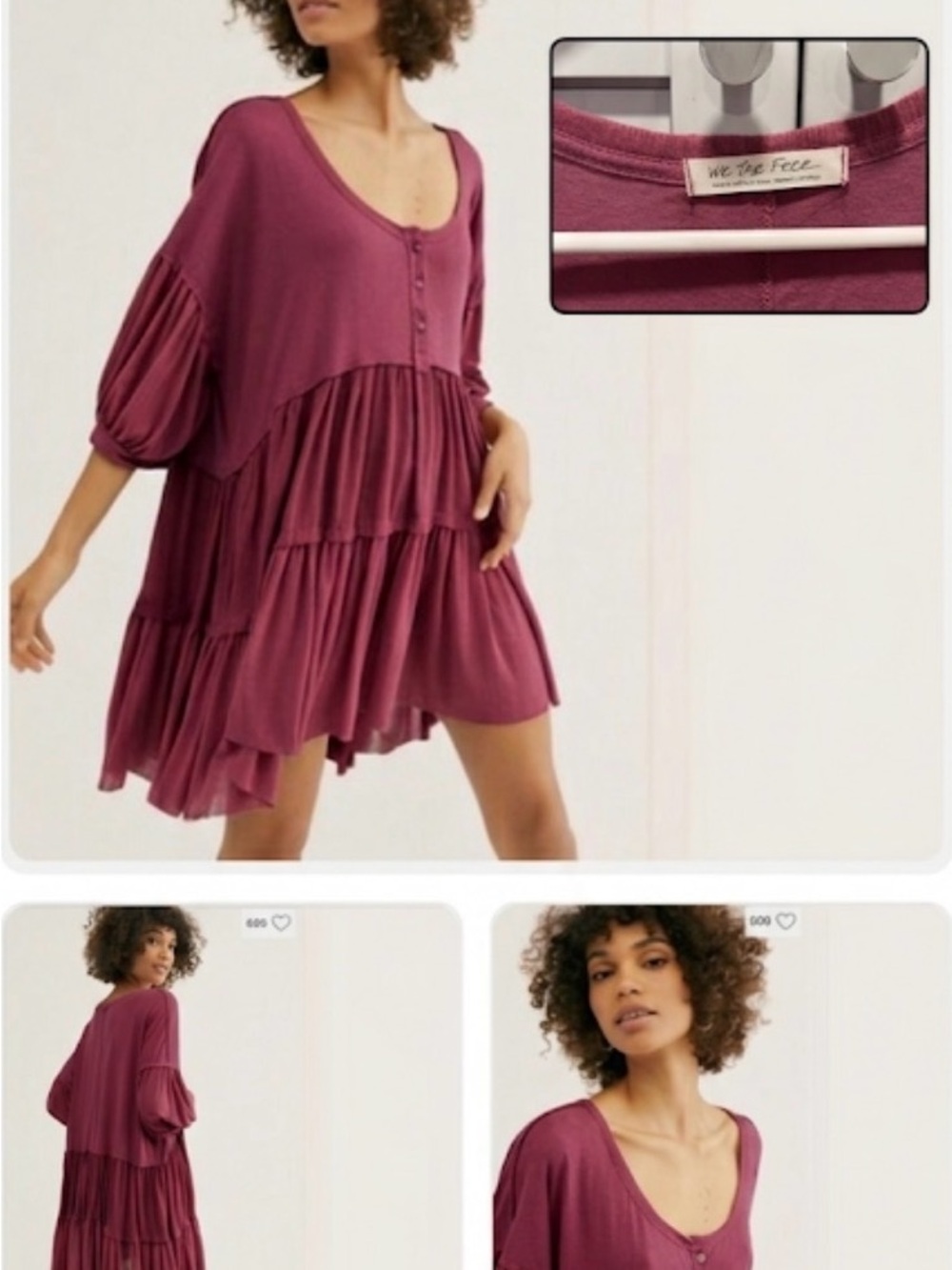 Free People We The Free Skye Tunic Tee Top Dress Daphne Plum Over Sized L